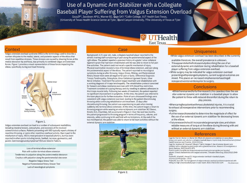 Graphic from UT Health East Texas of study conducted on Use of a Dynamic Arm Stabilizer with a Collegiate Baseball Player Suffering from Valgus Extension Overoad
