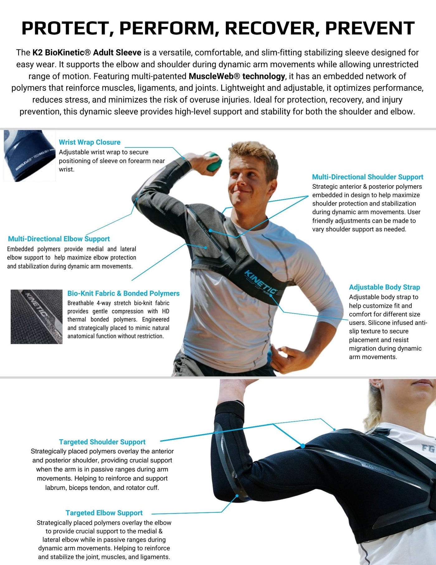 K2 Adult Sleeve | Dynamic Shoulder & Elbow Support by Kinetic Arm
