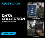 Baseball player wearing Kinetic Arm with IMU sensors, snapshot of real-time data collection showing arm movement and stress analysis during pitching.